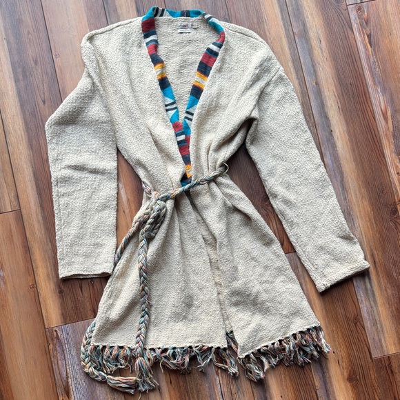Faherty Sweaters - Faherty Organic Cotton Belted Fringe Duster Cardigan XS/S Coastal Boho